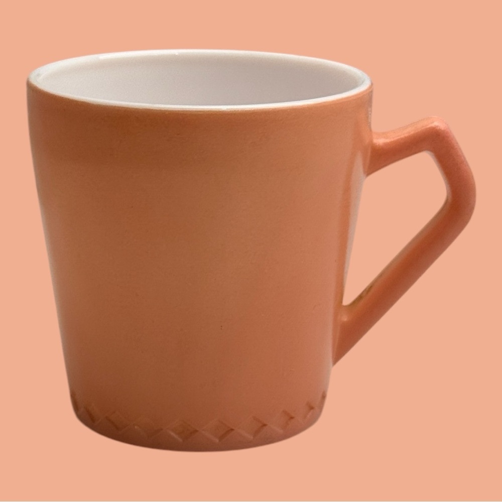 Vintage 1950s Hazel Atlas Baby Cup Coral Peach Diamond Pattern